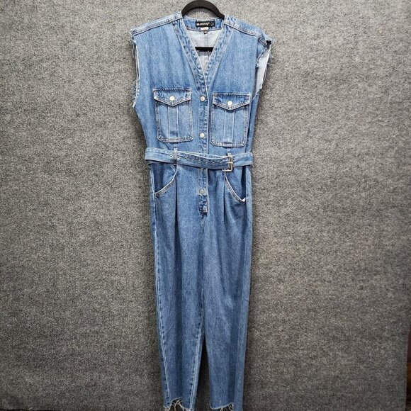Blank NYC Denim Jumpsuit SMALL Relaxed Fit Belted Cropped Raw Straight Leg - Picture 6 of 16